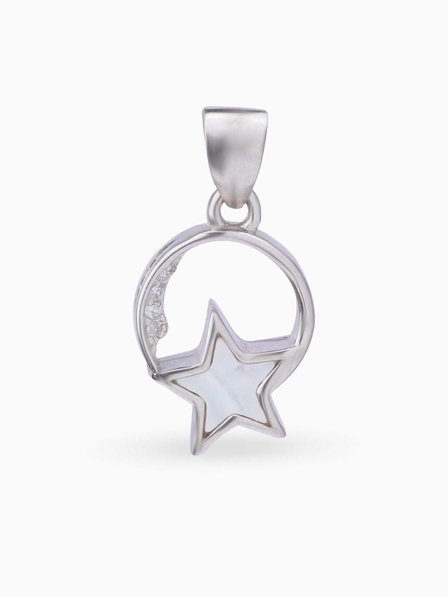 Hero shot SIJA 925 silver jewellery black white lunar star pendant BIS hallmarked elegant timeless accessory perfect for weddings festive wear and gifting