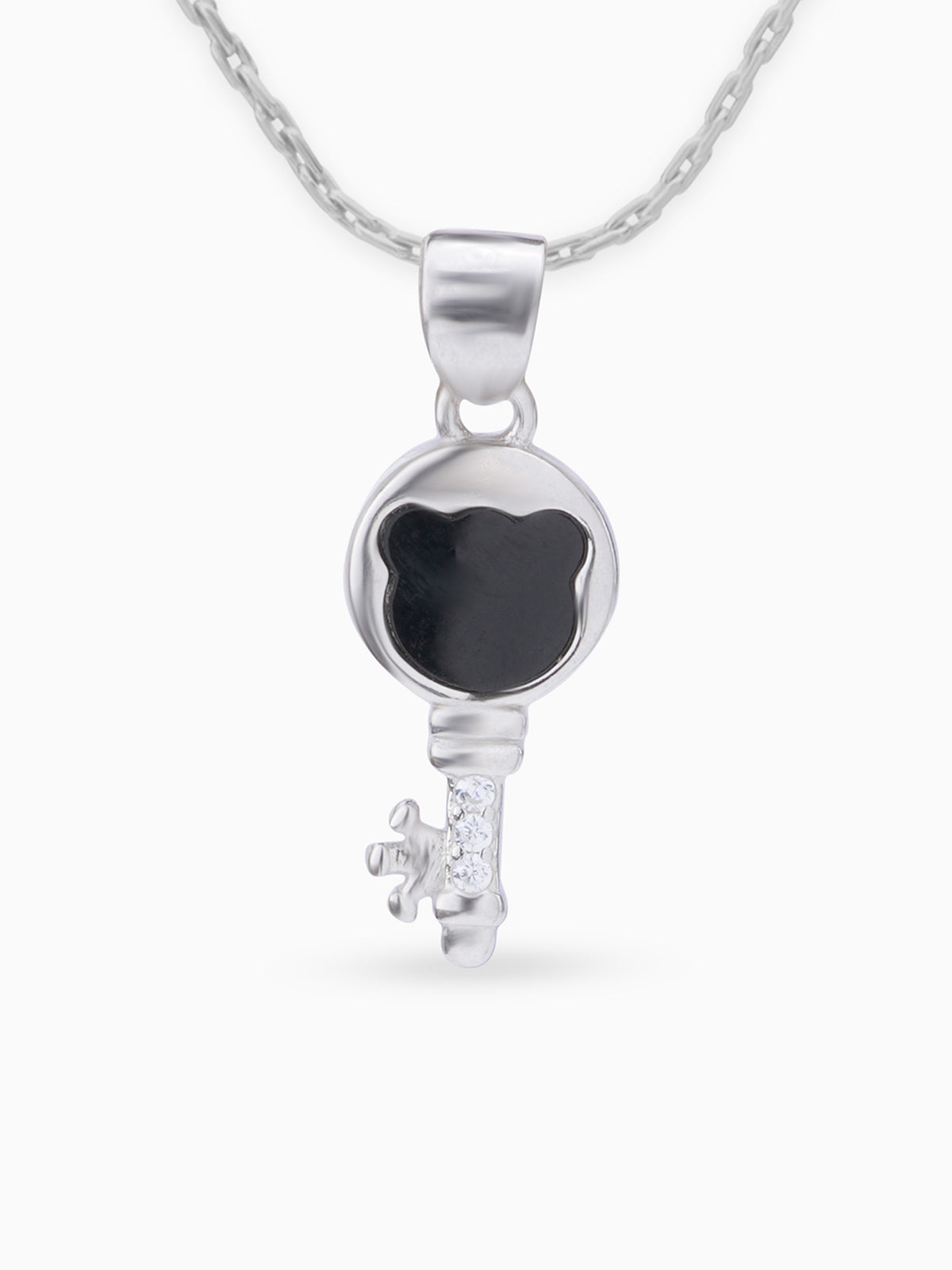 Close up SIJA 925 silver jewellery black white memory key pendant handcrafted premium design versatile accessory for everyday wear and special occasions