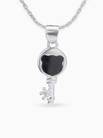 Close up SIJA 925 silver jewellery black white memory key pendant handcrafted premium design versatile accessory for everyday wear and special occasions