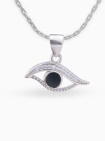 Close up SIJA 925 silver jewellery black white mystic eye pendant handcrafted premium design versatile accessory for everyday wear and special occasions