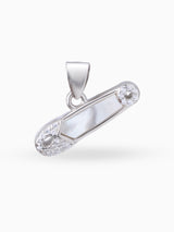 Hero shot SIJA 925 silver jewellery black white safety pin pendant BIS hallmarked elegant timeless accessory perfect for weddings festive wear and gifting