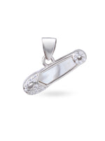 Close up SIJA 925 silver jewellery black white safety pin pendant handcrafted premium design versatile accessory for everyday wear and special occasions