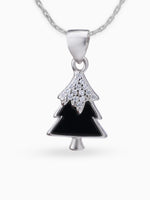 Close up SIJA 925 silver jewellery black white sparkle tree pendant handcrafted premium design versatile accessory for everyday wear and special occasions