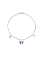 Detailed close up of SIJA 925 Silver Blue Butterfly Jingle Anklet highlighting blue butterfly charm craftsmanship