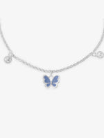 Detailed close up of SIJA 925 Silver Blue Butterfly Jingle Anklet highlighting blue butterfly charm craftsmanship