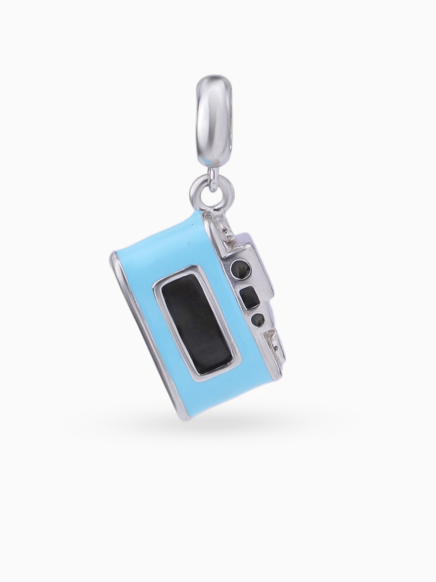 Close up SIJA 925 silver jewellery blue camera charm handcrafted premium design versatile accessory for everyday wear and special occasions