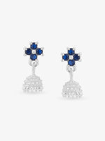 Detailed close up of SIJA Floral Jhumka showing delicate floral motif and premium silver craftsmanship