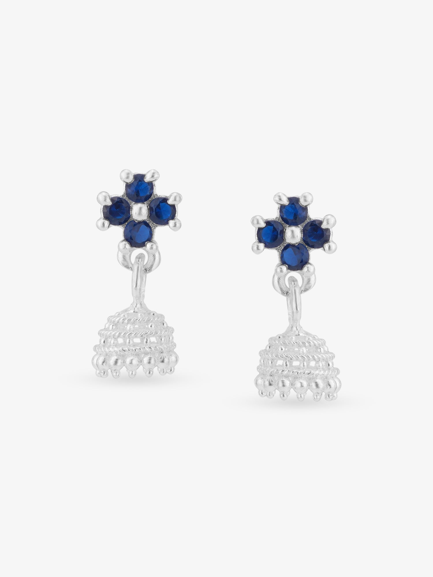 Detailed close up of SIJA Floral Jhumka showing delicate floral motif and premium silver craftsmanship