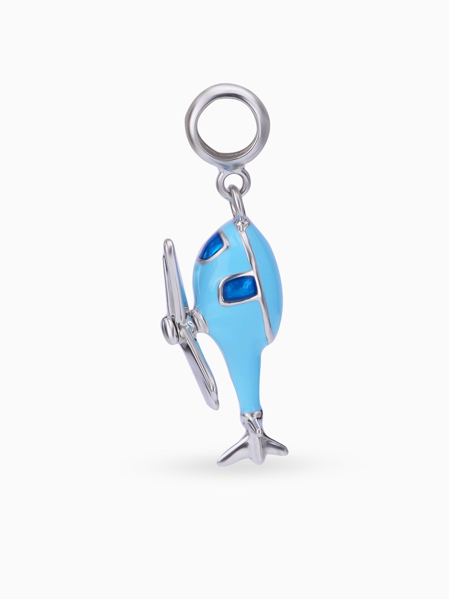 Close up SIJA 925 silver jewellery blue helicopter charm handcrafted premium design versatile accessory for everyday wear and special occasions