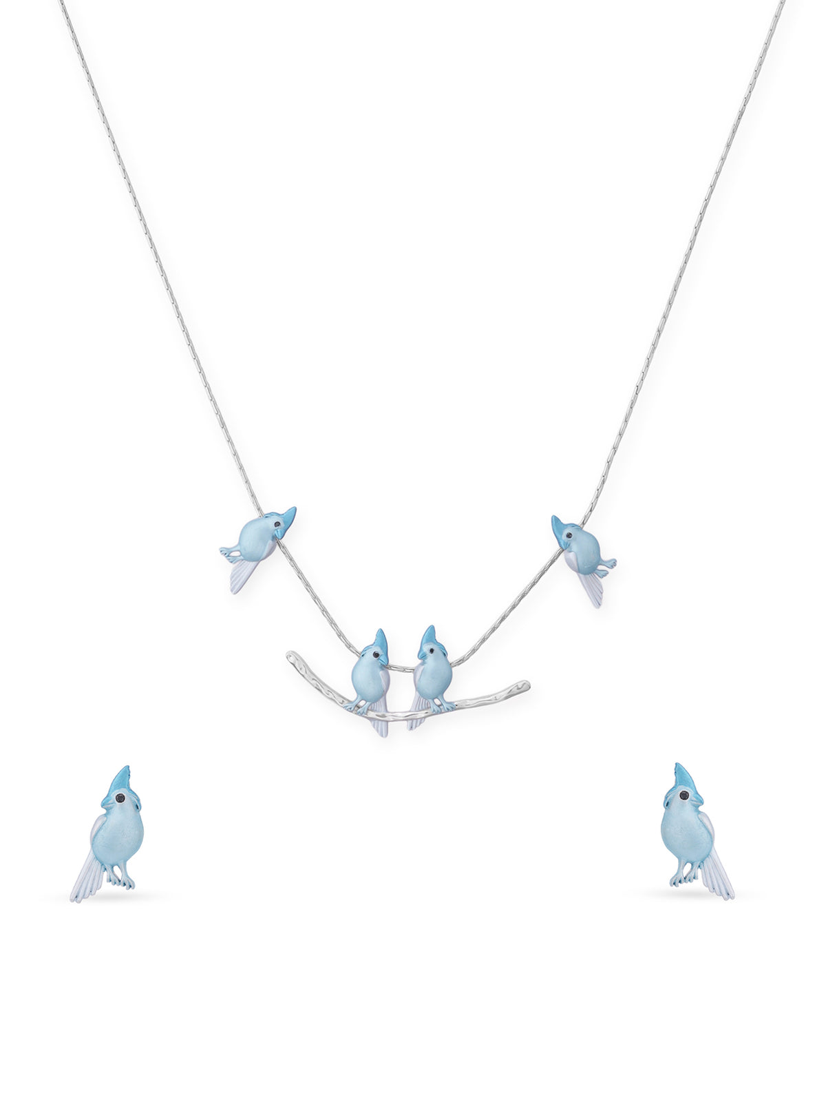 Close‑up of SIJA 925 Silver Blue Love Birds Necklace showing intricate bird motif detailing handcrafted sterling silver jewellery timeless accessory