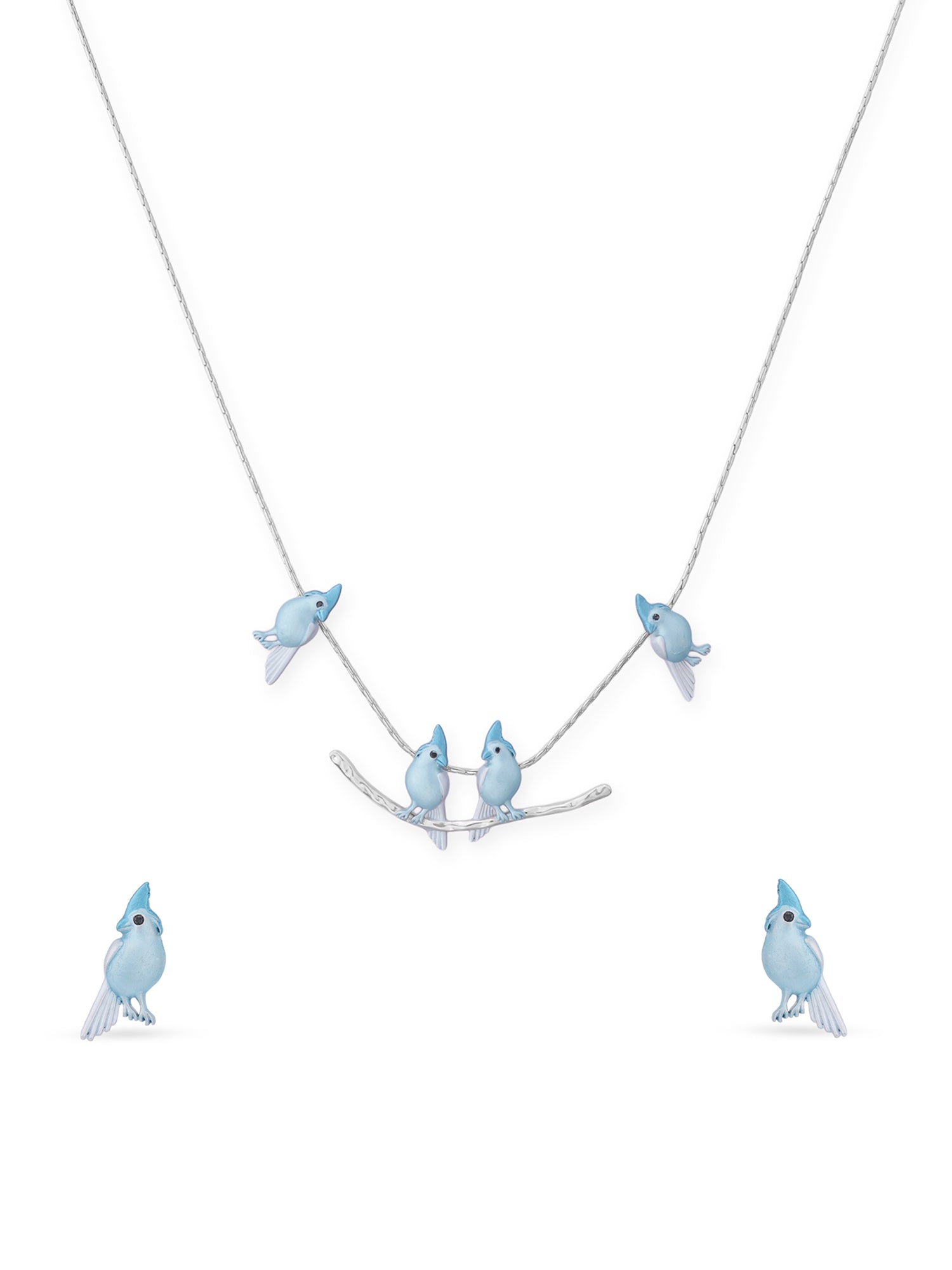 Close‑up of SIJA 925 Silver Blue Love Birds Necklace showing intricate bird motif detailing handcrafted sterling silver jewellery timeless accessory