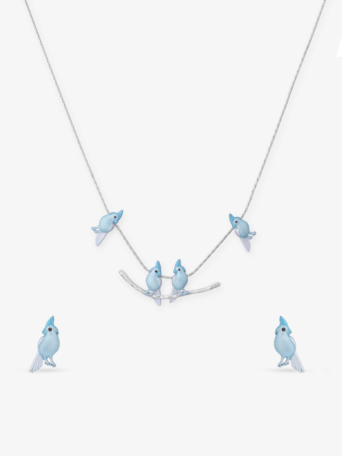 SIJA 925 Silver Blue Love Birds Necklace and Earrings sterling silver jewellery elegant romantic design full front hero view accessory