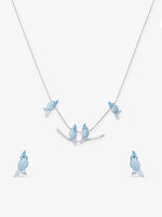 SIJA 925 Silver Blue Love Birds Necklace and Earrings sterling silver jewellery elegant romantic design full front hero view accessory