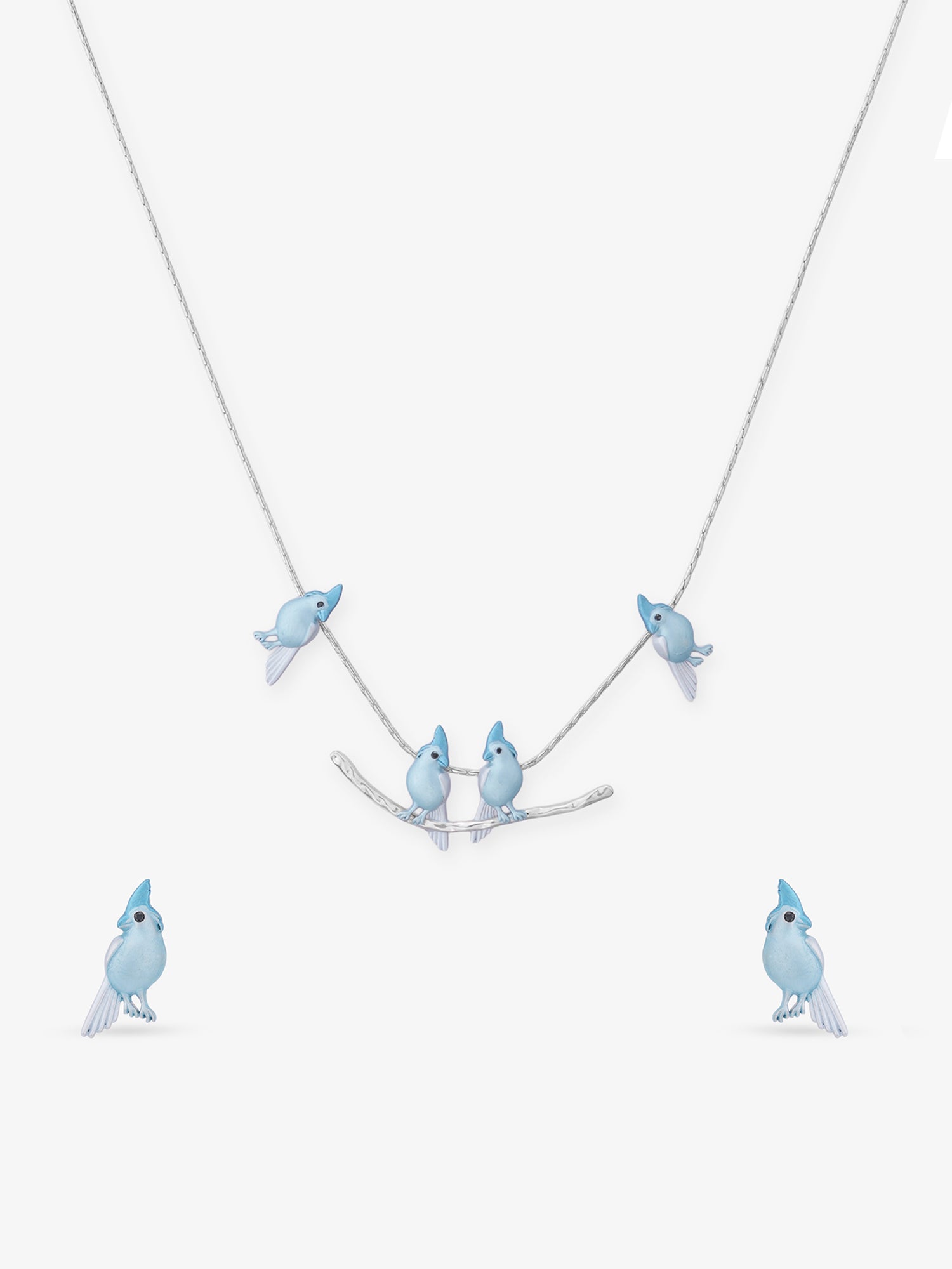 SIJA 925 Silver Blue Love Birds Necklace and Earrings sterling silver jewellery elegant romantic design full front hero view accessory
