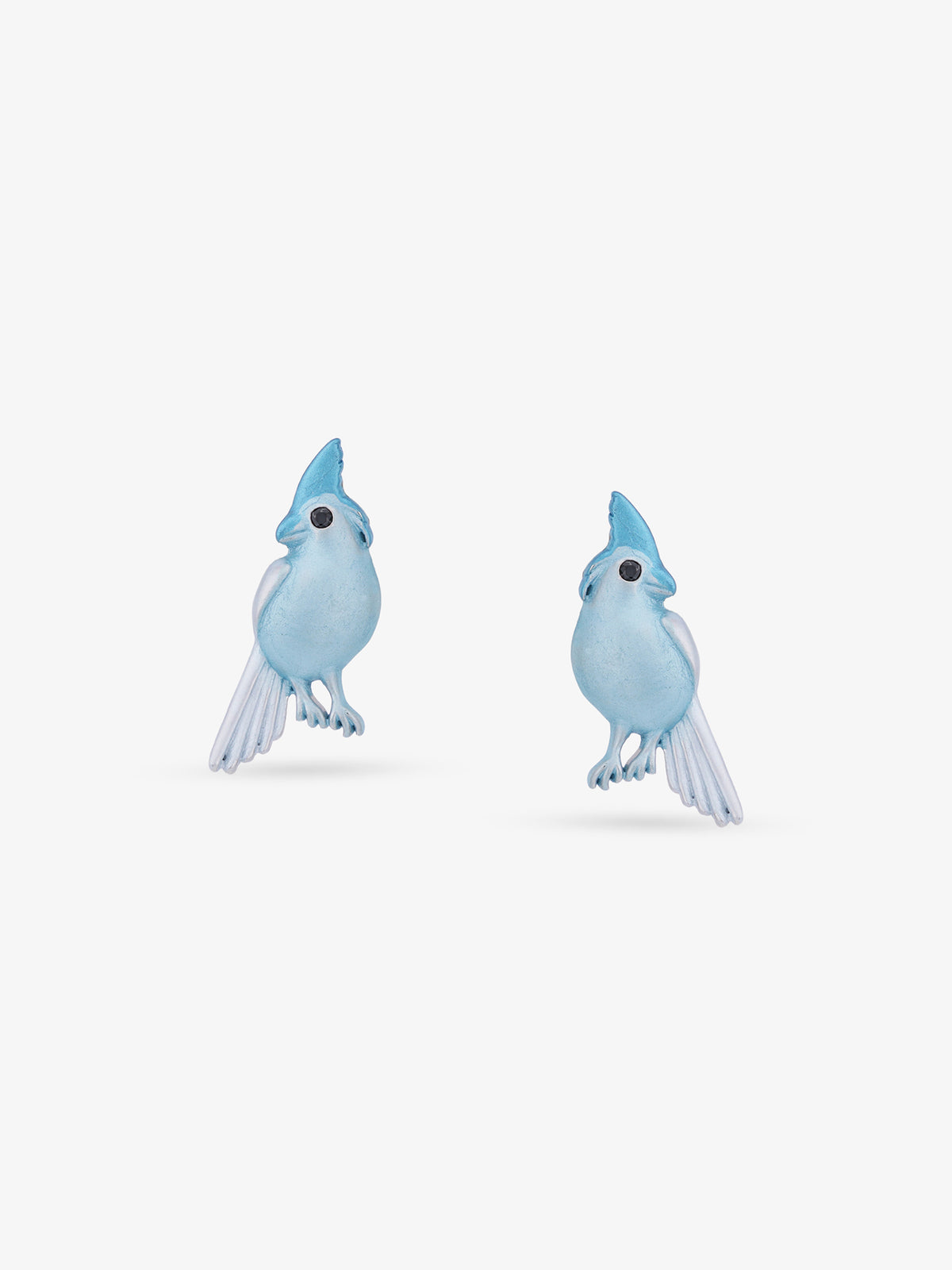 Detailed view of SIJA 925 Silver Blue Love Birds Earrings highlighting ornamental finish polished sterling silver craftsmanship delicate bird motif