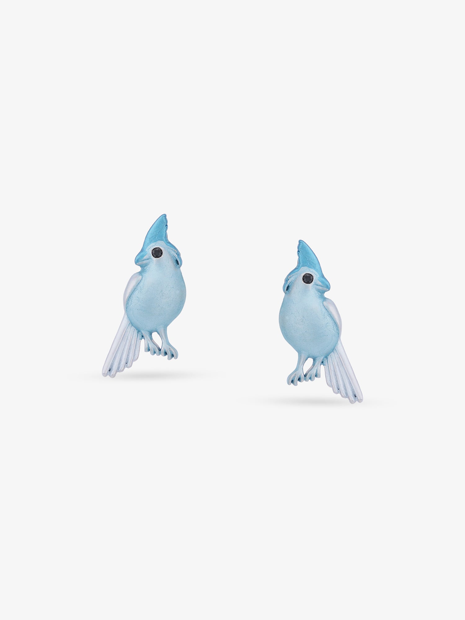 Detailed view of SIJA 925 Silver Blue Love Birds Earrings highlighting ornamental finish polished sterling silver craftsmanship delicate bird motif