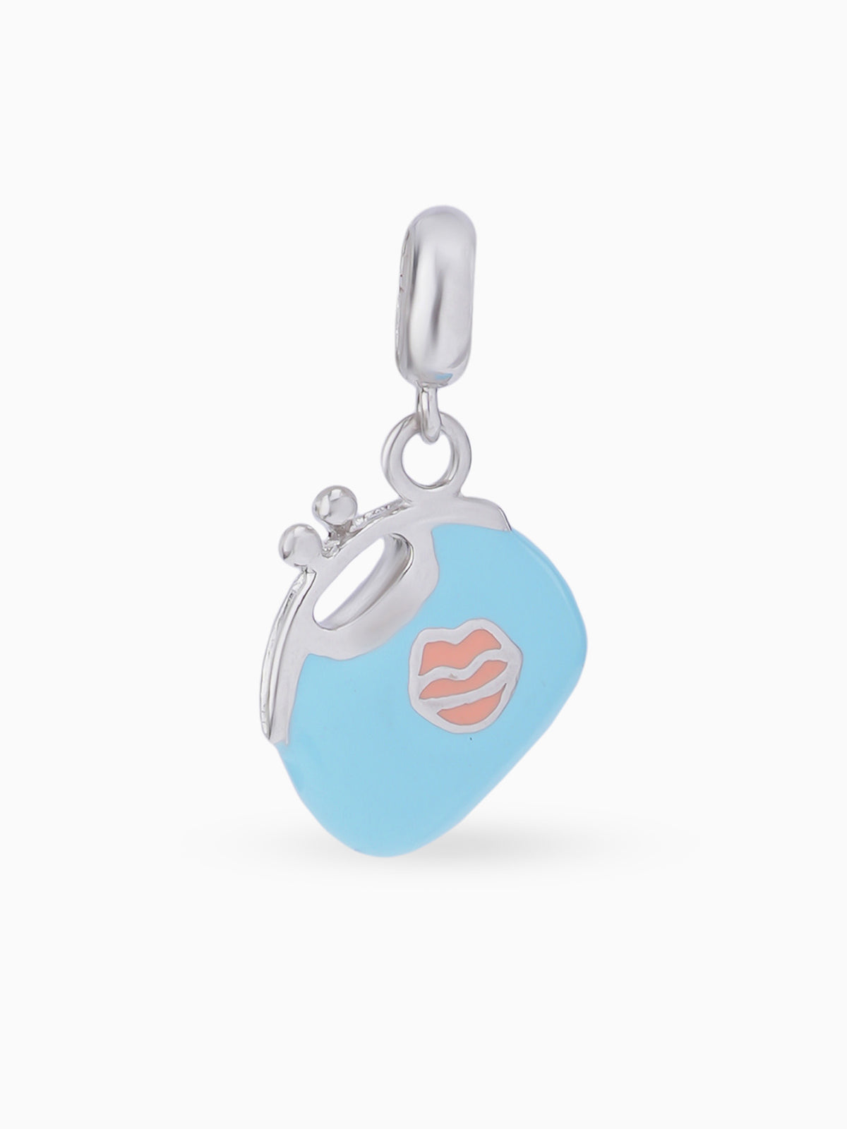 Close up SIJA 925 silver jewellery blue peach heart bag charm handcrafted premium design versatile accessory for everyday wear and special occasions