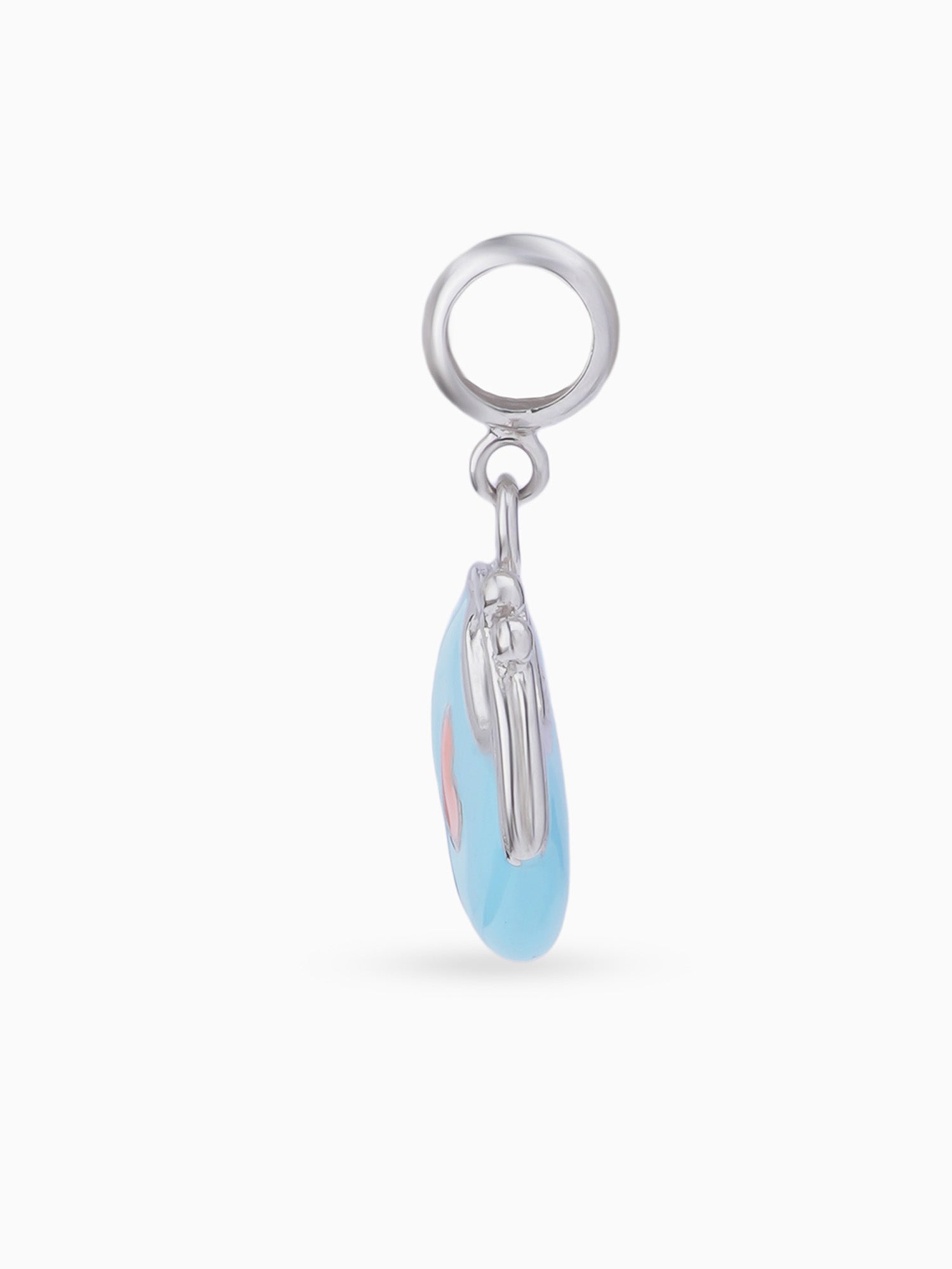 Side view SIJA 925 silver jewellery blue peach heart bag charm stylish handcrafted accessory perfect for parties anniversaries and festive wear