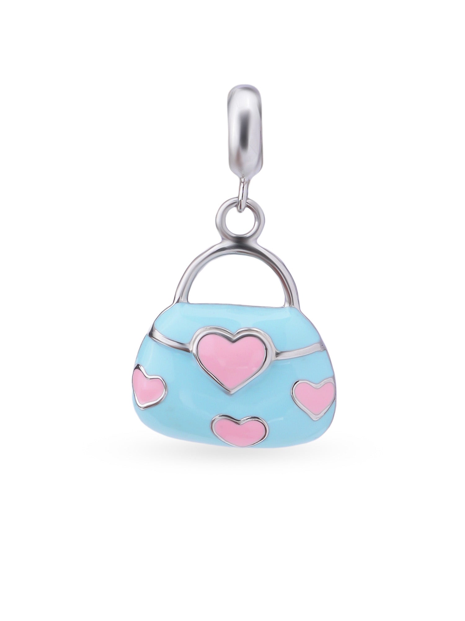Hero shot SIJA 925 silver jewellery blue pink heart bag charm BIS hallmarked elegant accessory perfect for birthdays festive wear and gifting