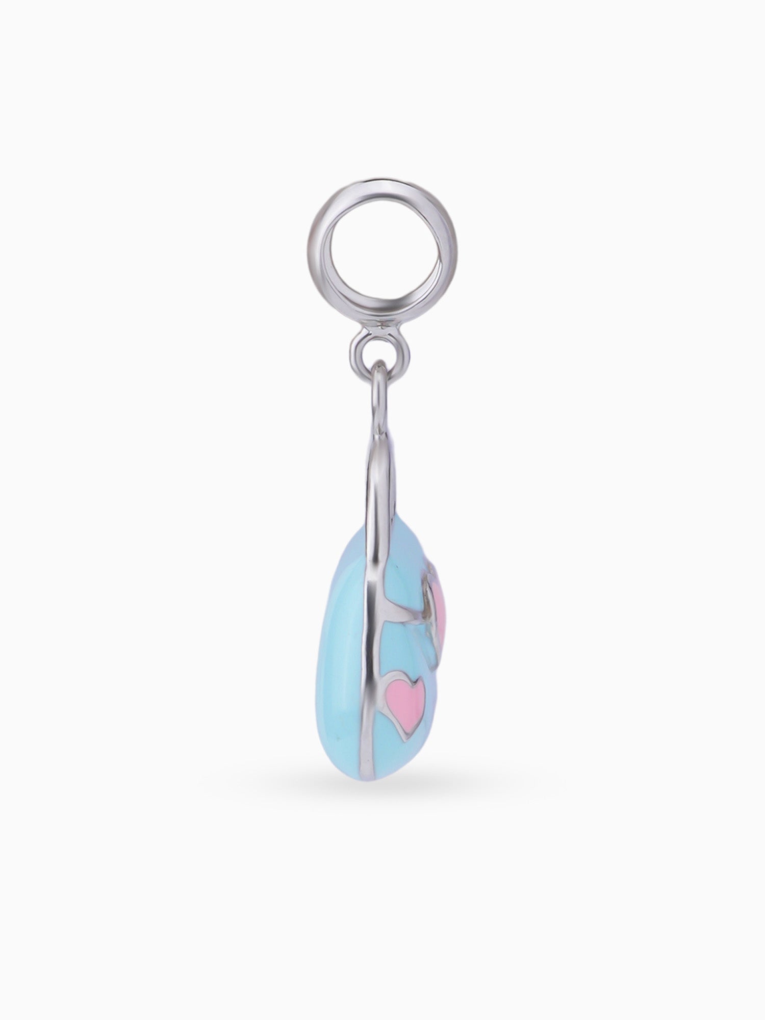 Side view SIJA 925 silver jewellery blue pink heart bag charm stylish handcrafted accessory perfect for parties anniversaries and festive wear