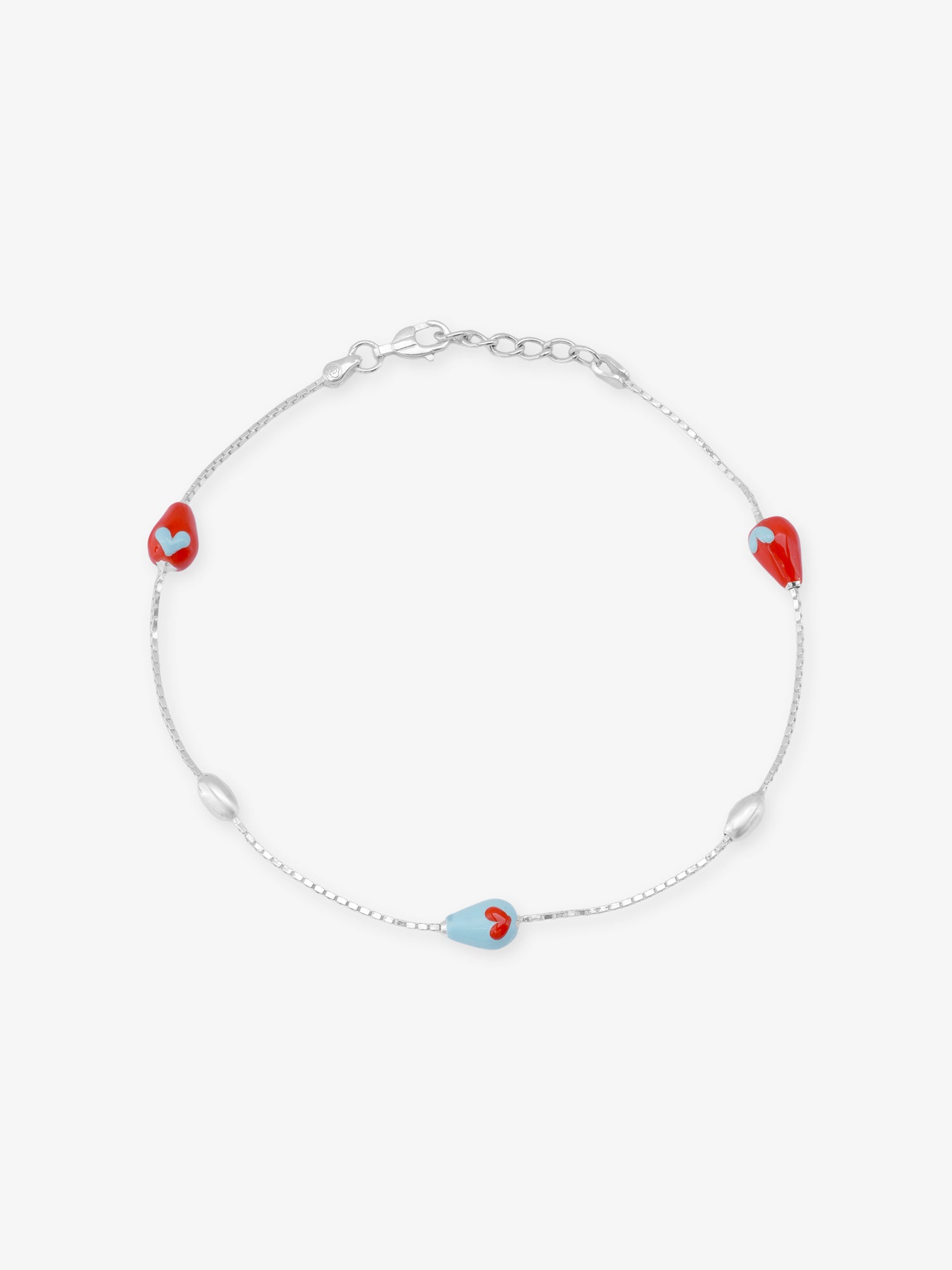 SIJA 925 Silver Blue and Red Beads Glow Anklet elegant sterling silver jewellery accessory front view