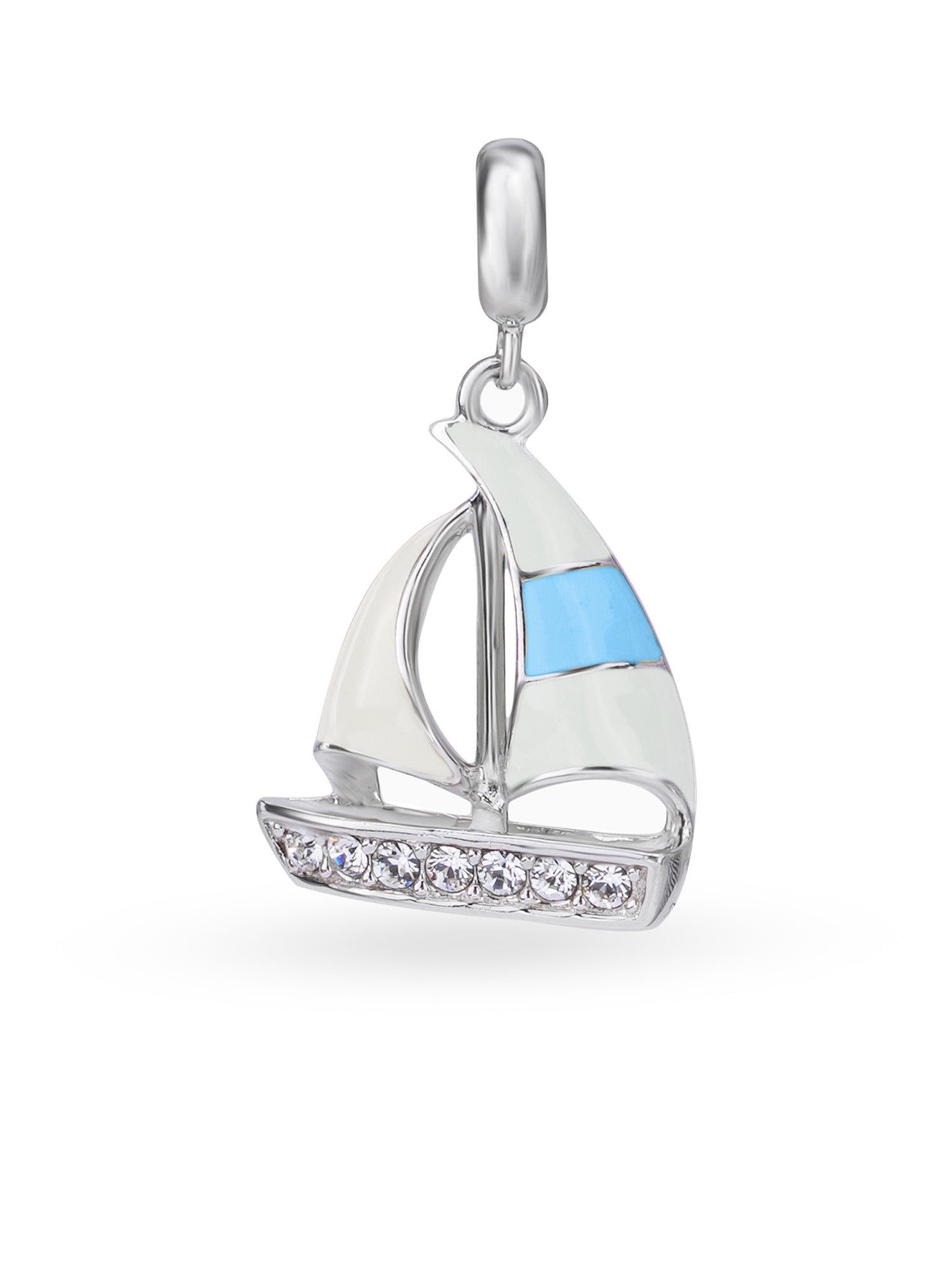 Hero shot SIJA 925 silver jewellery blue sailboat charm BIS hallmarked elegant timeless accessory perfect for weddings festive wear and gifting