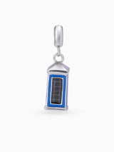 Close up SIJA 925 silver jewellery blue telephone booth charm handcrafted premium design versatile accessory for everyday wear and special occasions