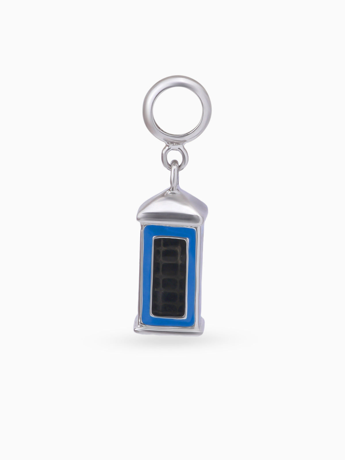 Side view SIJA 925 silver jewellery blue telephone booth charm stylish handcrafted accessory perfect for weddings parties anniversaries and festive wear