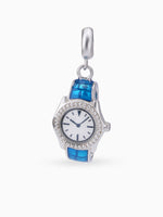 Close up SIJA 925 silver jewellery blue watch charm handcrafted premium design versatile accessory for everyday wear and special occasions
