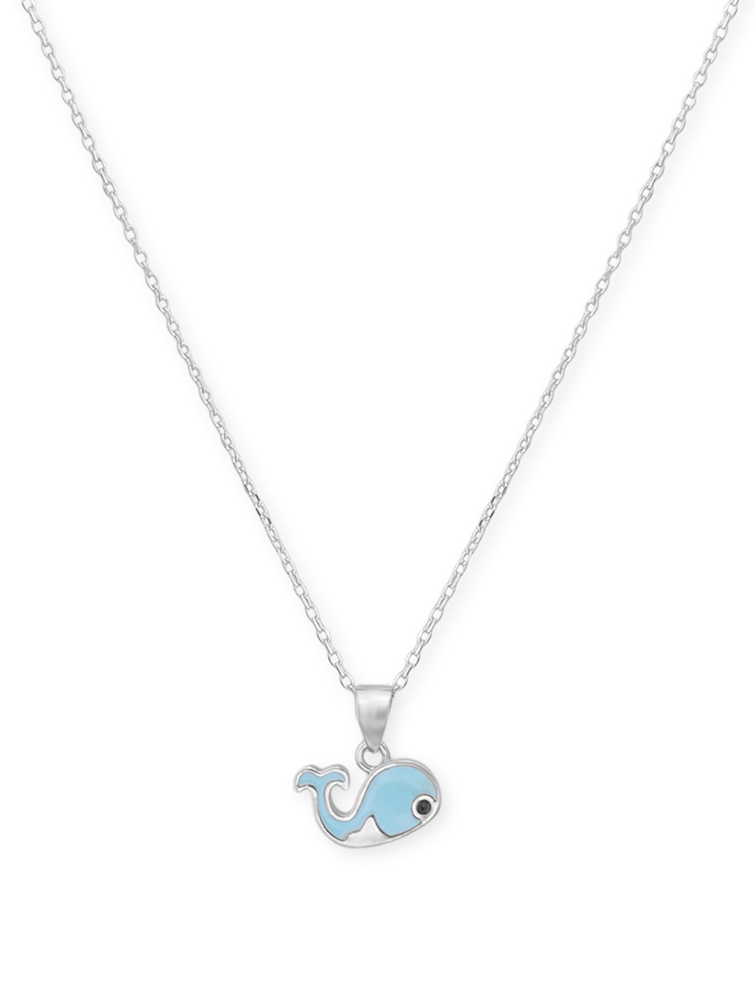 Close‑up of SIJA 925 Silver Blue Whale Pendant with Chain showing cute whale charm detailing handcrafted sterling silver jewellery fun accessory for children