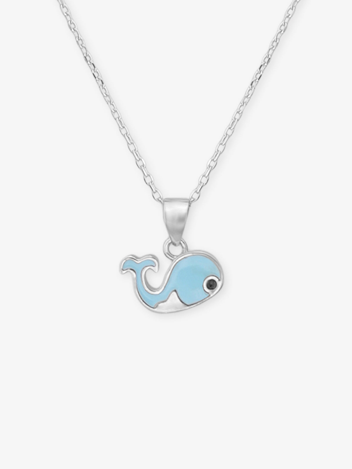 Close‑up of SIJA 925 Silver Blue Whale Pendant with Chain showing cute whale charm detailing handcrafted sterling silver jewellery fun accessory for children