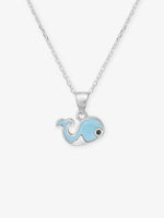 Close‑up of SIJA 925 Silver Blue Whale Pendant with Chain showing cute whale charm detailing handcrafted sterling silver jewellery fun accessory for children