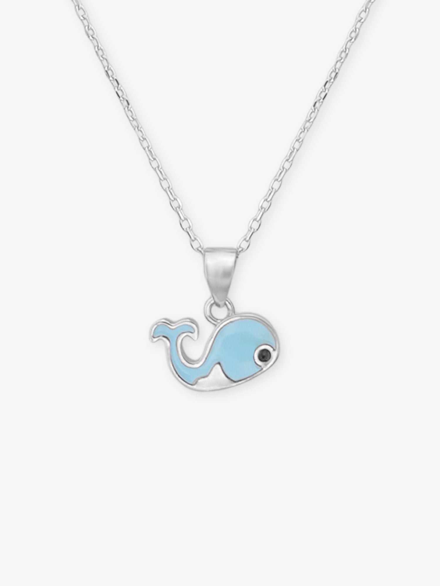 Close‑up of SIJA 925 Silver Blue Whale Pendant with Chain showing cute whale charm detailing handcrafted sterling silver jewellery fun accessory for children