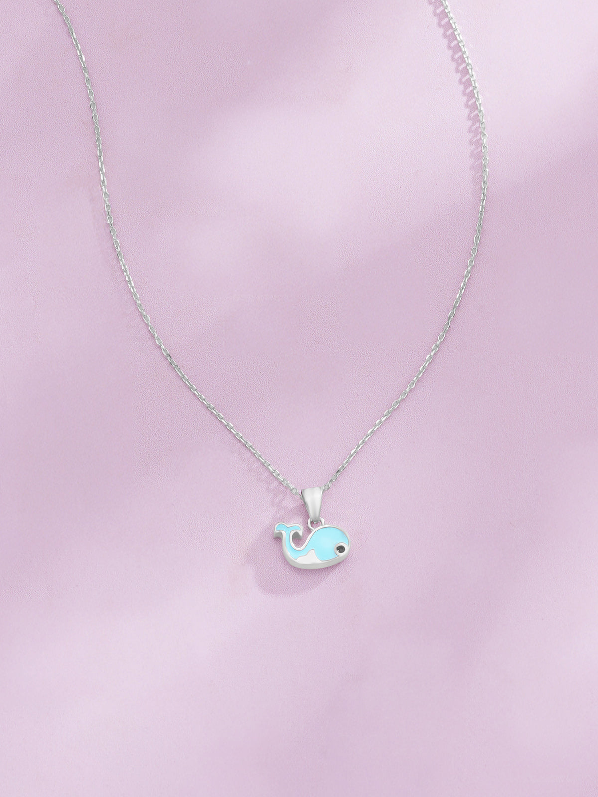 Close‑up of SIJA 925 Silver Blue Whale Pendant with Chain showing cute whale charm detailing handcrafted sterling silver jewellery fun accessory for children