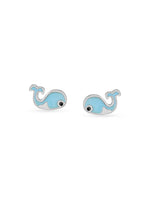 Close‑up of SIJA 925 Silver Blue Whale Stud showing cute whale motif detailing handcrafted sterling silver jewellery fun accessory for children and adults