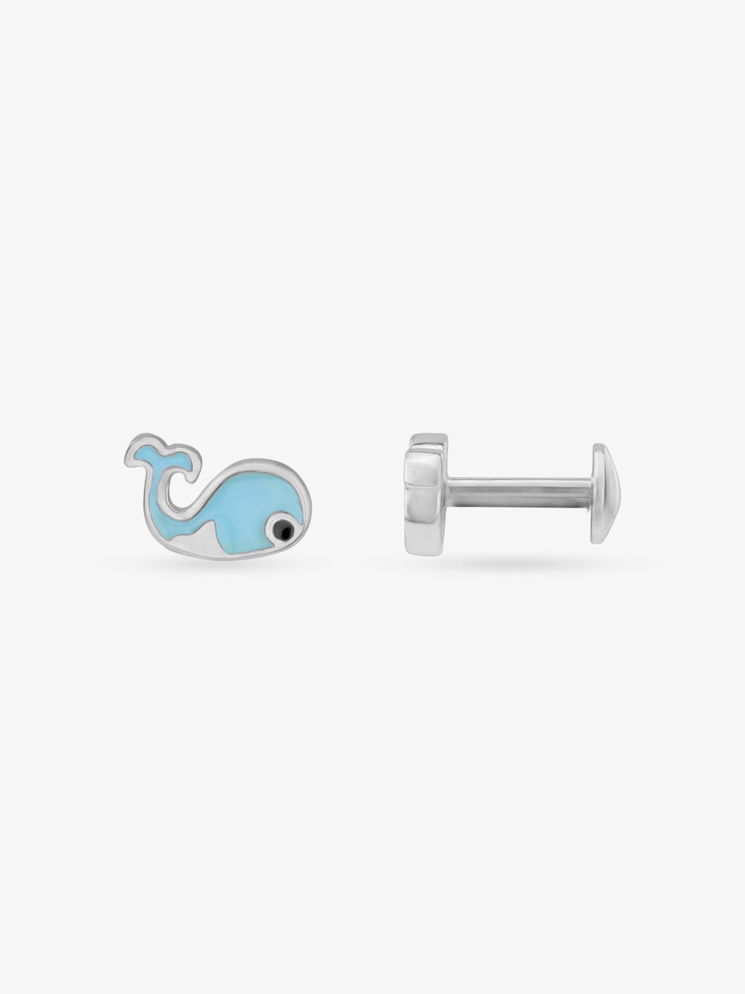 Side profile of SIJA 925 Silver Blue Whale Stud sterling silver jewellery elegant accessory durable construction polished edges