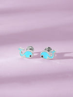Close‑up of SIJA 925 Silver Blue Whale Stud showing cute whale motif detailing handcrafted sterling silver jewellery fun accessory for children and adults
