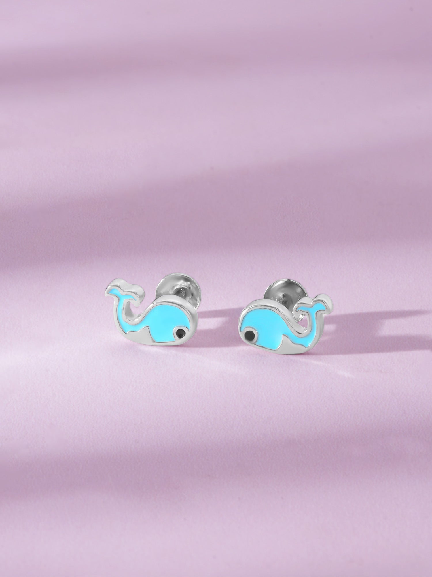 Close‑up of SIJA 925 Silver Blue Whale Stud showing cute whale motif detailing handcrafted sterling silver jewellery fun accessory for children and adults