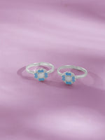 SIJA Silver Blue and White Enamel Floral Toe Ring 925 sterling silver BIS hallmarked elegant floral design handcrafted jewellery perfect for festive wear and gifting