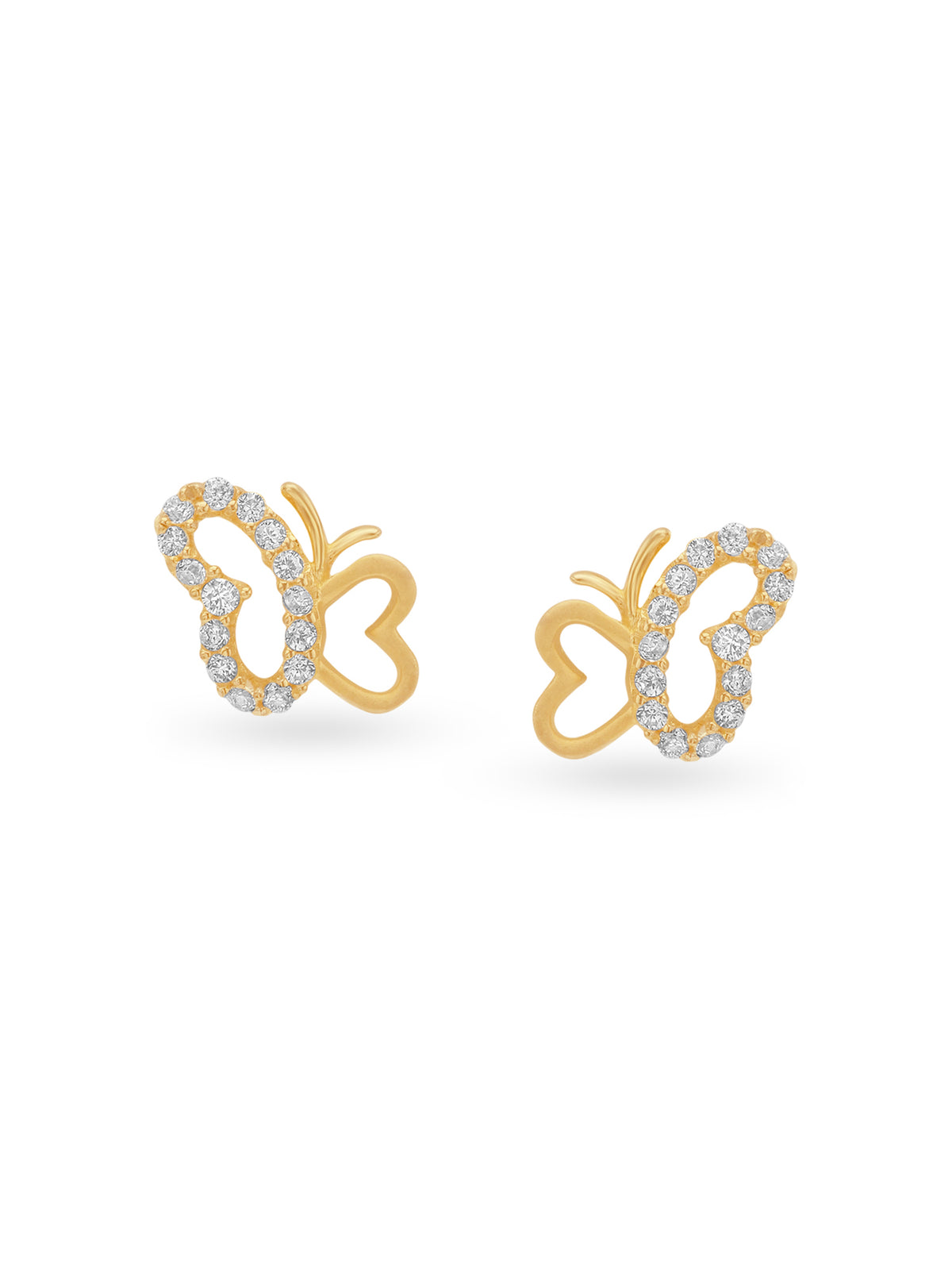 Detailed close up of SIJA 925 Silver Butterflies Stoned Earrings showing butterfly motif with sparkling stones and handcrafted silver finish