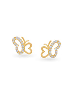 Detailed close up of SIJA 925 Silver Butterflies Stoned Earrings showing butterfly motif with sparkling stones and handcrafted silver finish