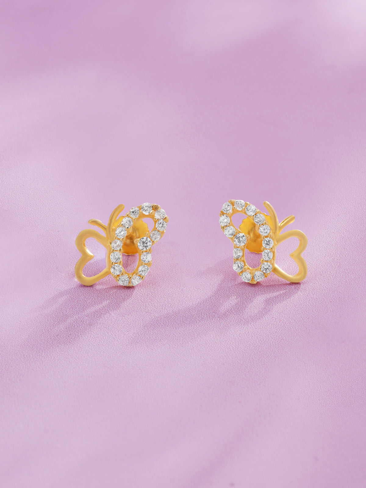 Detailed close up of SIJA 925 Silver Butterflies Stoned Earrings showing butterfly motif with sparkling stones and handcrafted silver finish