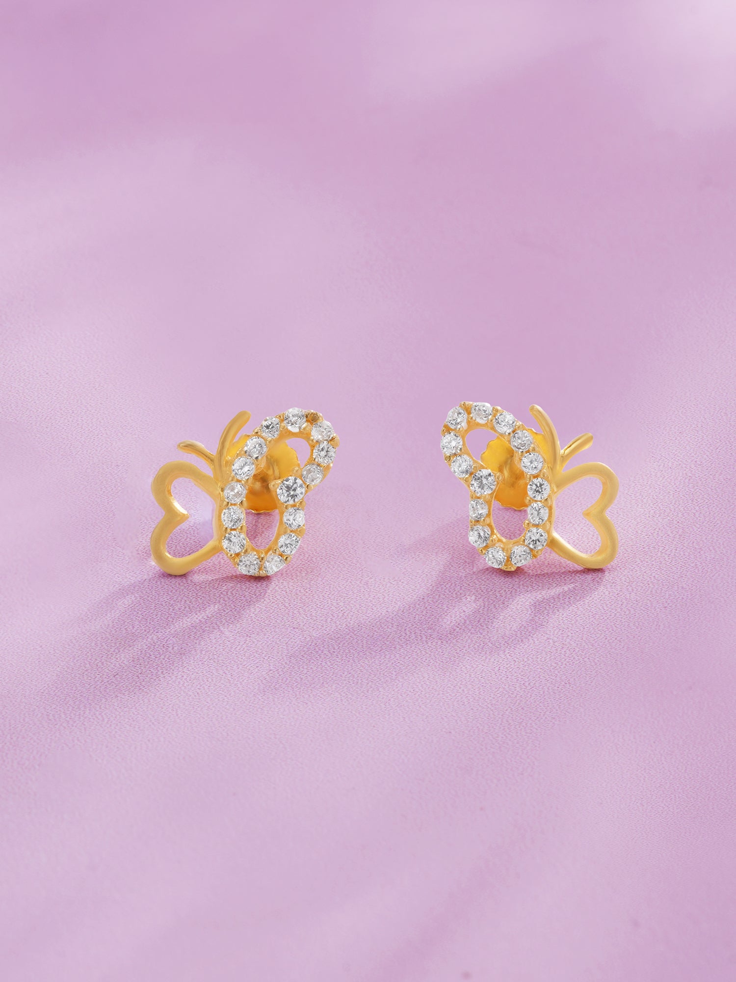 Detailed close up of SIJA 925 Silver Butterflies Stoned Earrings showing butterfly motif with sparkling stones and handcrafted silver finish