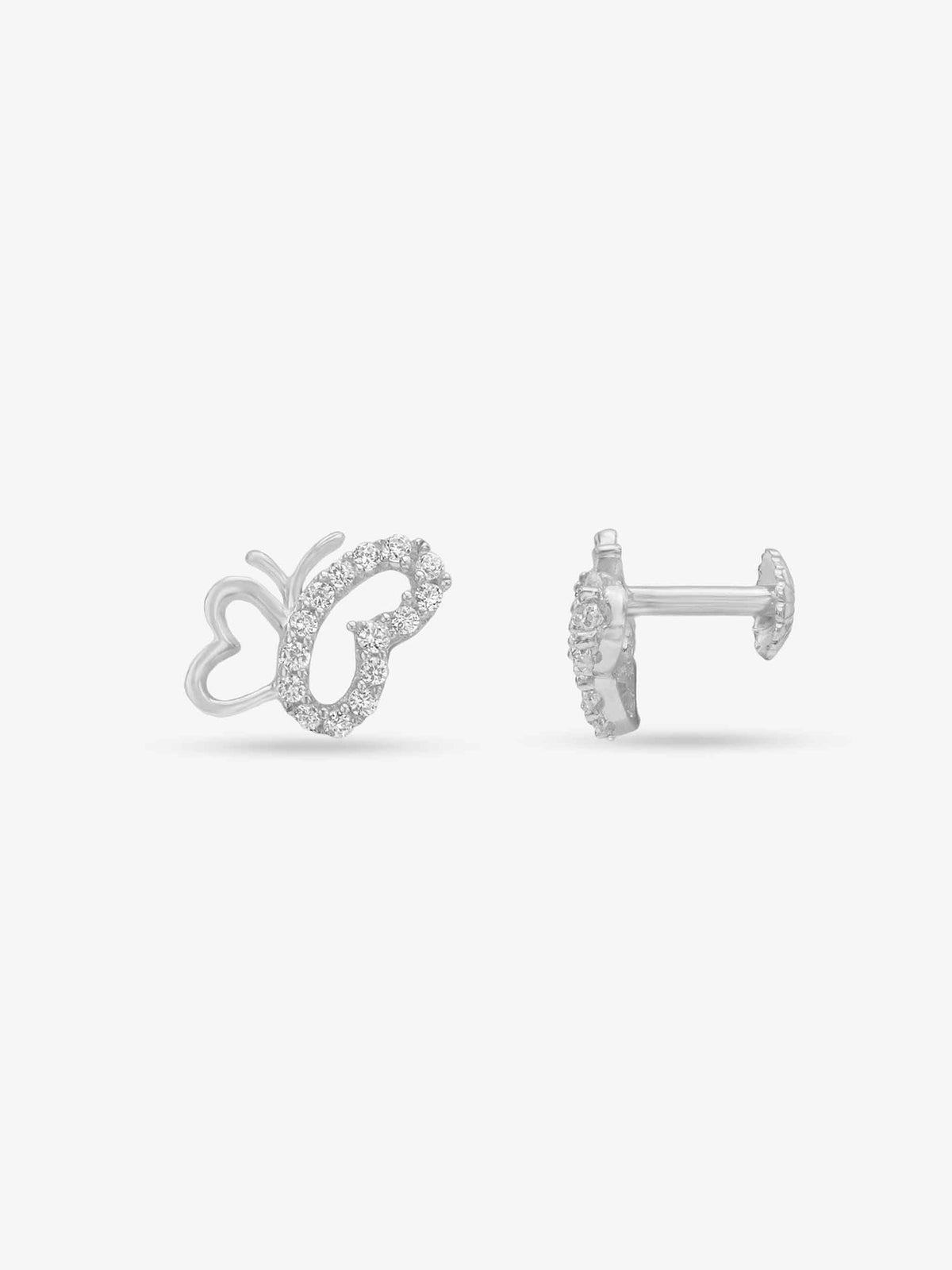 Side profile of SIJA 925 Silver Butterflies Stoned Earrings highlighting durable sterling silver craftsmanship and butterfly charm placement