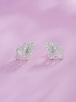 Detailed close up of SIJA 925 Silver Butterflies Stoned Earrings showing butterfly motif with sparkling stones and handcrafted silver finish