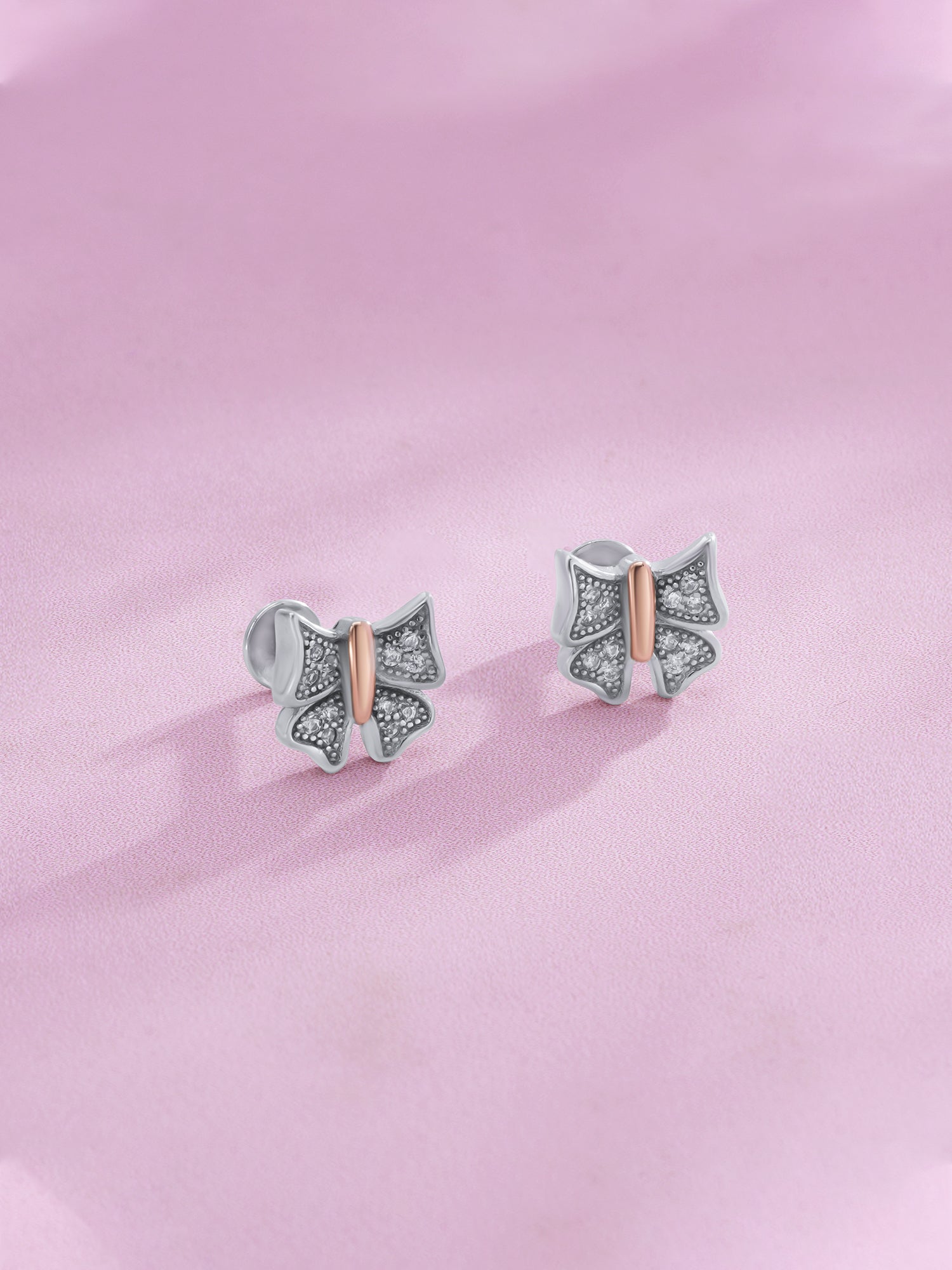 Detailed close up of SIJA 925 Silver Butterfly Bliss Stud showing delicate butterfly wings and handcrafted silver finish