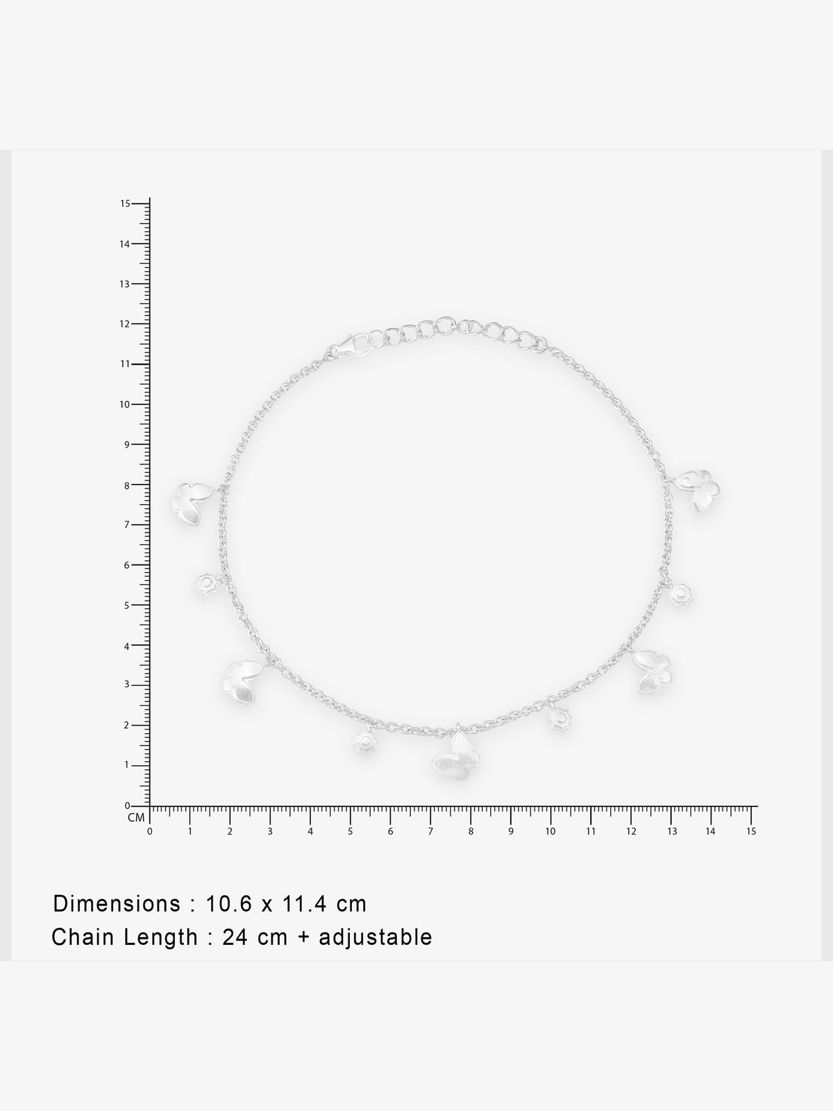 Reverse view of SIJA 925 Silver Butterfly Bud Anklet BIS 925 hallmark certified sterling silver jewellery