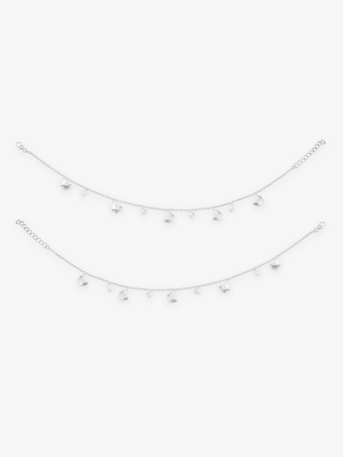 Detailed close up of SIJA 925 Silver Butterfly Bud Anklet highlighting butterfly bud charm craftsmanship