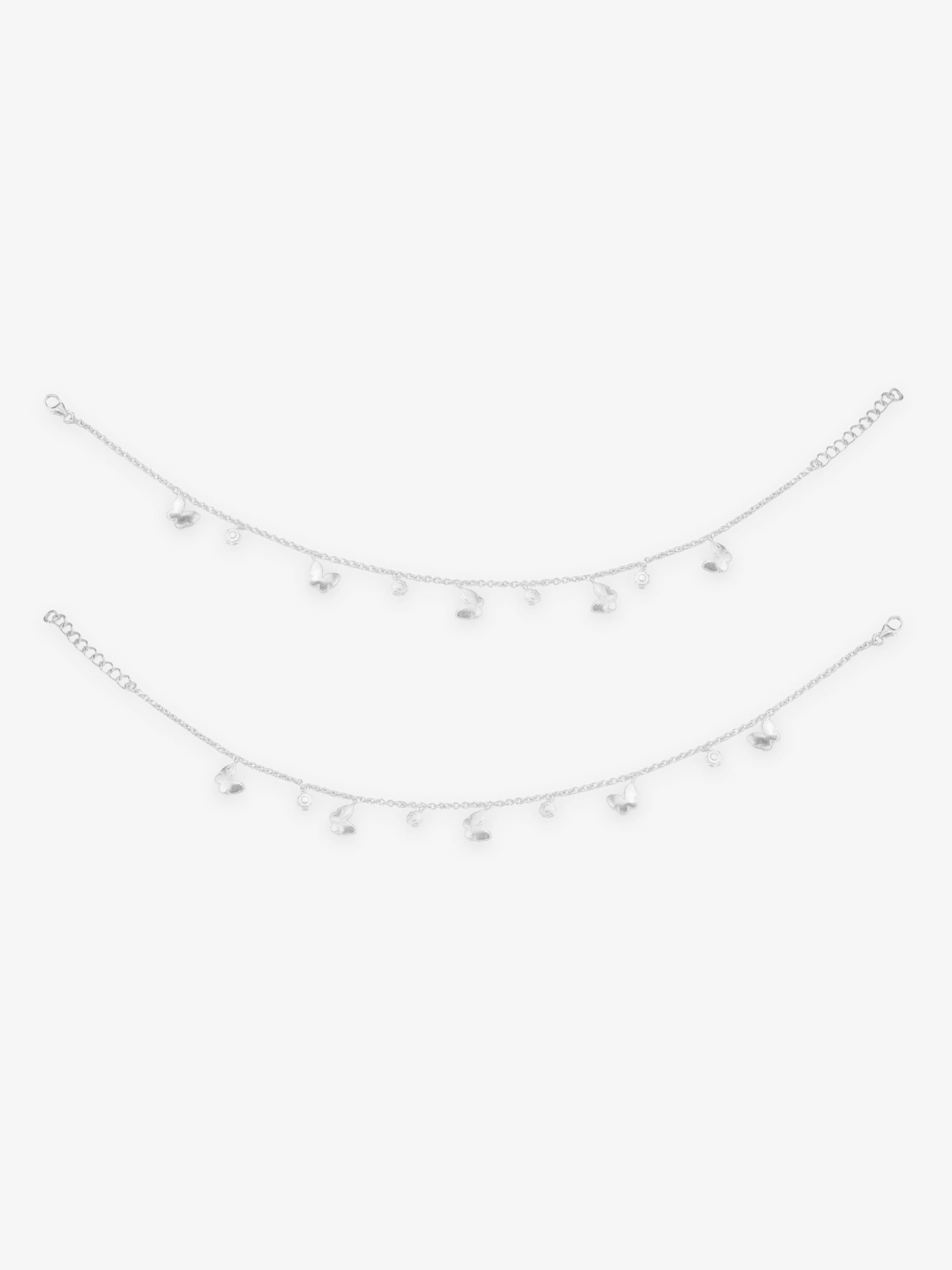 Detailed close up of SIJA 925 Silver Butterfly Bud Anklet highlighting butterfly bud charm craftsmanship