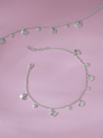 Detailed close up of SIJA 925 Silver Butterfly Bud Anklet highlighting butterfly bud charm craftsmanship